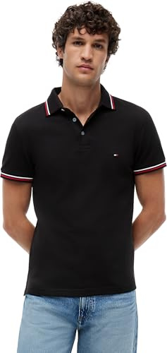 Tommy Hilfiger Herren Poloshirt Kurzarm Slim Fit mit Kontrast-Details, Schwarz (Black), XXL