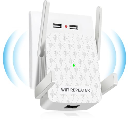 CINAMON WLAN Verstärker, WLAN Repeater 300 Mbit/s 2.4 GHz,WiFi Verstärker mit Ethernet-Anschluss, Abdeckung bis zu 200 m², Unterstützung WPS,1-Tap-Einrichtung, funktioniert mit Allen WLAN-Routern