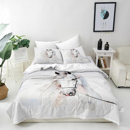 ANHOPE Aquarell Malerei Tier Pferd Bettwäsche Set 3 Teilig Weich Bettbezug 200x200 cm & 2 Kissenbezug 80x80 cm Microfaser Bettbezüge Set mit Reißverschluss Ganzjahres Bettdeckenbezug Set