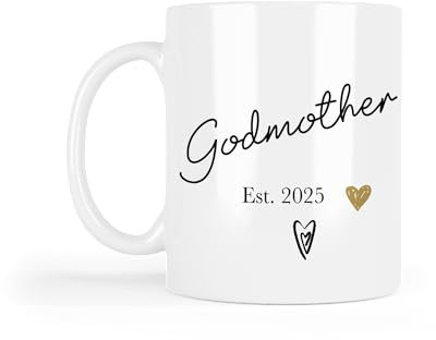 UNIQUEPGIFTS Godmother Mug, Godparent Proposal, Godparent Gift, Christening Baptism Christmas or Birthday, First Godchild, 11 Oz White Ceramic Mugs (Godmother Est. 2025 (1 Mug))