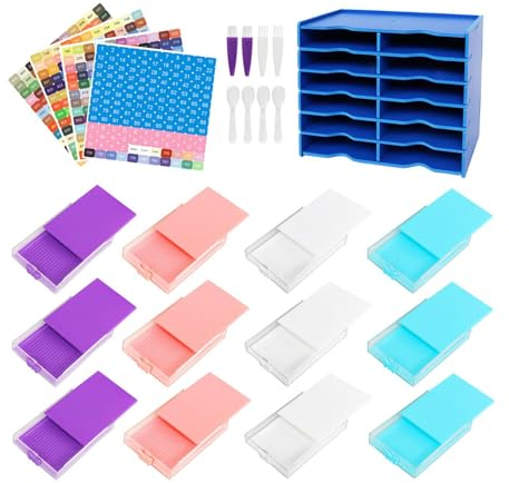 Qianly 12 Pieces Rhinestone Tray Diamond Storage Tray Large Capacity Sorter Beading Storage Tray Lid Diamond Paintings Tray Holder, blue