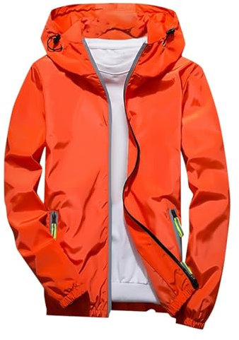 Rrongwn Veste d'extérieur pour homme - Imperméable et respirante - Avec fermeture éclair réfléchissante - Veste de loisirs - Coupe-vent pliable - Manteau de pluie avec capuche - Unisexe, Orange, XXL