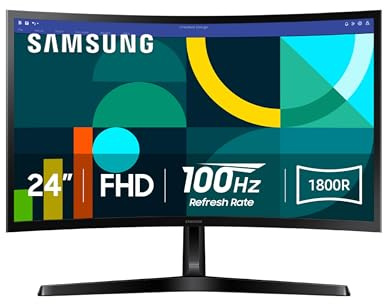 Samsung 24 Essential S3 (S36GD) Series FHD 1800R Curved Computer Monitor, 100Hz, Game Mode, Advanced Eye Comfort, HDMI and D-sub Ports, LS24D366GANXZA