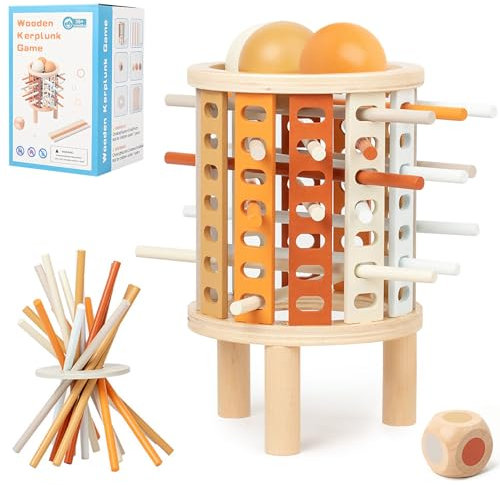 Yexati Montessori Spiel Brettspiel aus Holz – 35 Teile, Bunte Holzstäbchen und Würfelspiel, Lernspielzeug für Kinder ab 3 Jahren, Familienspiele und Gesellschaftsspiele ab 4 Jahren