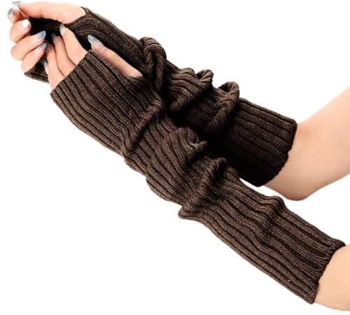 Blausky 1 Paar Winter Gestrickte Handschuhe,Wärmer Handstulpen,Lange Fingerlose Handschuhe,Armwärmer Stulpen,Fingerlose Armstulpen,Handwärmer Stulpen,Dehnbare Häkelhandschuh,Strick Gloves,Kaffee