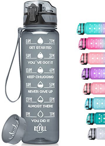 HydroPal Water Bottle with Time Marker -Large 1000ml Motivational Sports Water Bottle -Leak Proof Gym Sports Bottle with Fruit Infuser Strainer & Carrying Strap - Gift for Christmas