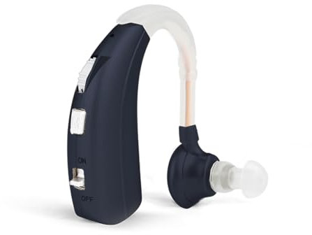 Britzgo Dispositif de réduction de bruit intelligent, autonomie longue durée, design contour d'oreille, amplificateur de son portable (Bleu foncé)