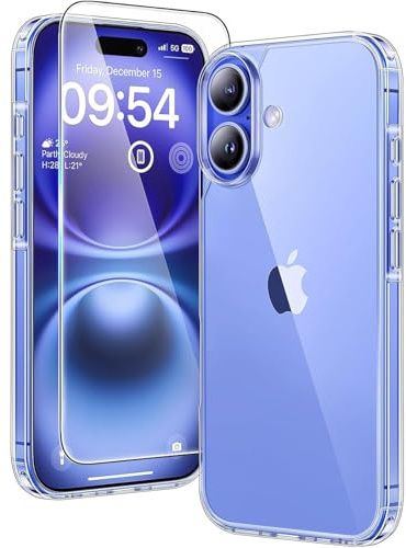 NWNK13 Cover for iPhone 16 [ 6.1-Inch ] Case, 2 Pack Tempered Glass Screen Protector, Slim Soft TPU Shockproof Anti-Scratch Silicone Cover Clear for iPhone 16