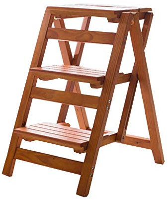 TZUGSM échelles, Escabeau en Bois Massif échelle Chaise Tabouret Multifonction Bois étagère Pliable échelle Maison bibliothèque 3 marches capacité 150 kg escabeau