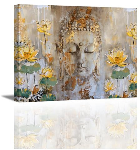 Piy Painting Peinture Sur Toile De Fleurs Jaunes, Bouddha Impression Sur Toile, Impression Sur Toile, Facile à accrocher Pour Salon Chambre à Coucher Couloir Galerie Salle De Yoga, 30X40 CM
