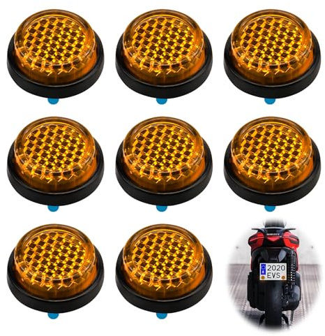 8 Pack Small Round Rear Reflectors Sticker, 20mm Circular License Plate Safety Reflector Stick-on Toolless Mini Number Plate Reflectors for Motorcycle Electric Vehicle Bicycle Fenders (Orange)