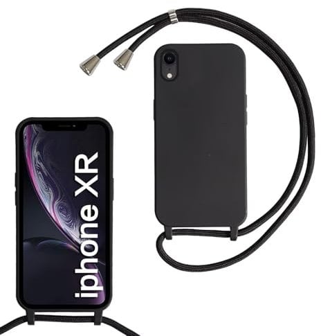 SLWYF Compatible with iPhone XR Crossbody Lanyard Case, Liquid Silicone Protective Phone Case with Strap Adjustable Neck Cord Necklace Soft Cover for iPhone XR, Black