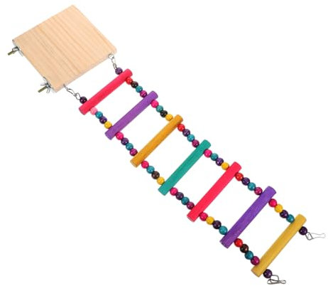EXHUMKY Wooden Ladder Bird Toy Mit Kletterleiter Und Standplattform Buntes Holzspielzeug Für Wellensittiche Papageien Und Kleine Vögel Fördert Training Und Spielvergnügen