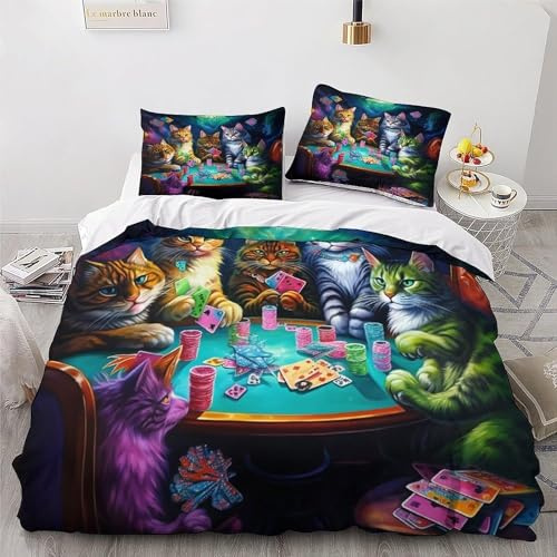 Zbeiba Cute Katze 3 teilig Bettwäsche 135x200cm Bettbezug Set Mikrofaser Angenehme Bettbezug und 2 Kissenbezug 80x80cm,#6,3D Drucken Bettbezug Mit Reißverschluss