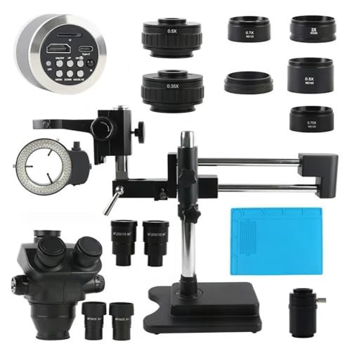 SBCGFY Mikroskop-Zubehör-Set, 4K HDMI Typ C, Digitale Videokamera, 3,5 x – 100 x 200 x, Doppel-Ausleger-Zoom, l parfokales trinokulares Stereomikroskop, CTV-Objektiv, Mikroskop-Objektträger