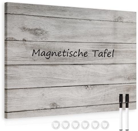 DOLLAR BOSS Magnetisches Whiteboard, 45 x 60cm Magnettafel für die Wand, Drucken Magnetpinnwand Memoboard mit 6 Magnete, 2 Stifte, Graue Holzbretter