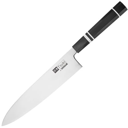 Vogue Tsuki Series 9 Gyuto Knife, 9 1/2'' | Sharp hand-honed edge ensures smooth, effortless slicing, while the ergonomic bolster provides a balanced, secure grip.
