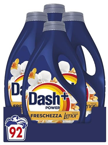 Dash Power Detersivo Liquido Lavatrice, 92 Lavaggi (4x23), Freschezza Di Lenor, Oro e Fiori di Vaniglia, Freschezza che dura 7 Giorni, Pulizia Impeccabile