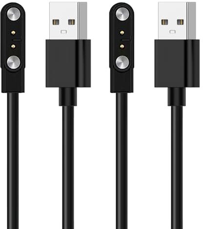 Chargeur Montre Connectée Universel, 2 Broches de 4mm Chargeur pour Montres, Cable USB 2 Broche Remplacement Adaptateur Charge Montre Magnétique, Espacement des contacts du chargeur 4mm, 2 Pièces