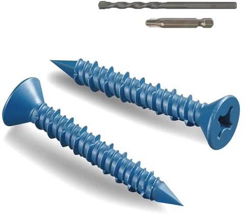 Wavanta 30Pcs M6.5 x 45mm Concrete Screws Anchor, Blue Flat Head with Screwdriver Bit and Drill Bit for Concrete, Masonry Brick Stucco Cement Block Screws, Diamond Point
