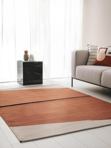 benuta Pop Baumwollteppich Lenny - Terracotta 160x230 cm - 100% Baumwolle - Rechteckig & im Style: Abstrakt,Geometrisch,Streifen, Minimalistisch, Natural Living, Retro - Pflegeleicht für Wohnzimmer
