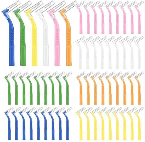 AOOSA 60 Stück Interdentalbürsten, 6 Größen | L-Förmige Zahnzwischenraumbürsten mit Rutschfestem Griff, Interdentalbürsten Bunt für Zahnreinigung Zwischenräume