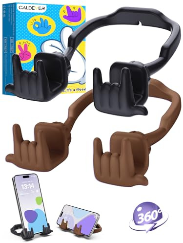 Stocking Stuffers for Teens Boys Girls Cell Phone Stand: 2 Pack Upgrade Adjustable Rock On Lazy Phone Holder for Desk Adults Men Women Gifts for Christmas Birthday Funny Cool Gadgets (Black&Brown)