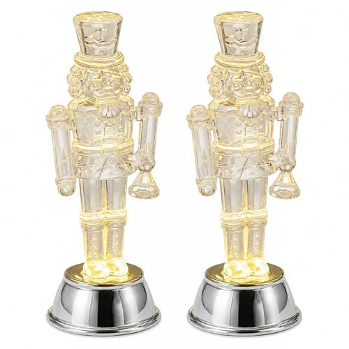 LOGOFUN 2PCS Clear Nutcracker Soldier Figurine with Light Up Feature Christmas Table Decor for Desktop Ornament Collectible Party Favor