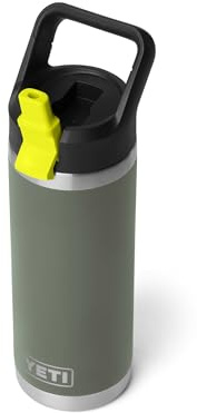 YETI Rambler 18 oz Bottle, Vacuum Insulated, Stainless Steel with Color Matching Straw Cap, Camp Green/Firefly Yellow