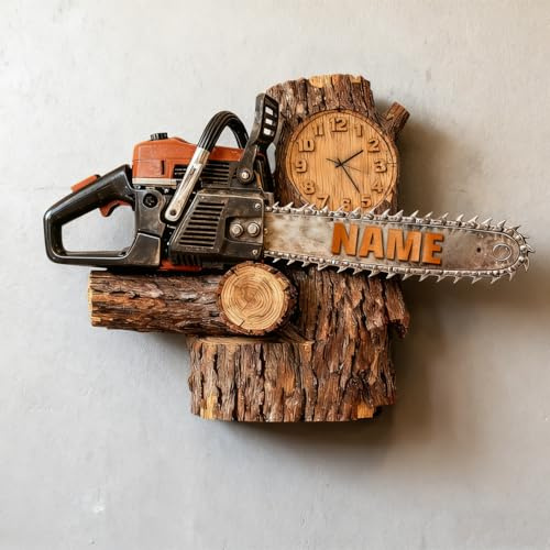 Certykllp Personalized Chainsaw Logging Clock Custom 2D Printed Chainsaw Wall Clock For Lumberjacks, Forestry Workers, Gardeners, Outdoor Lovers, Woodcutting Enthusiasts -1