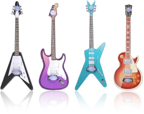 4 imanes de guitarra de dibujos animados para nevera, mini instrumentos musicales, frigoríficos, magnéticos, de madera, para hombres, regalos musicales para frigorífico, lavavajillas, cocina, sala de