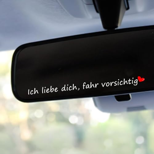 Autospiegel Aufkleber - Ich liebe dich, fahr vorsichtig - Liebesbotschaft für Auto Innenspiegel, Rückspiegel Dekor, Geschenk für Paare, Wasserdichter Vinyl Sticker（1.1x13.2cm, 2 Stück)
