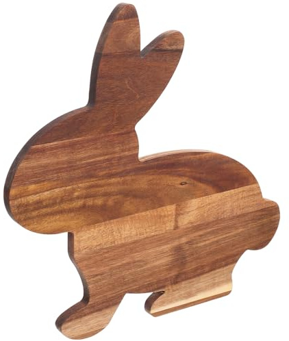 LOORGVEL Tagliere in Legno a Forma di Coniglio, Vassoio per Formaggi e Salumi Pasquali, Piatto di Servizio Decorativo per Feste di Primavera e Pasqua, Utensile Cucina Funzionale e Robusto