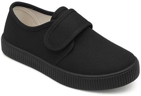 Kids Boys Girls School PE Pumps Plimsolls Shoes Unisex Children Gym Sports Trainers Black White Touch Fastening Slip On Lace Up Canvas PE Pumps Back to School
