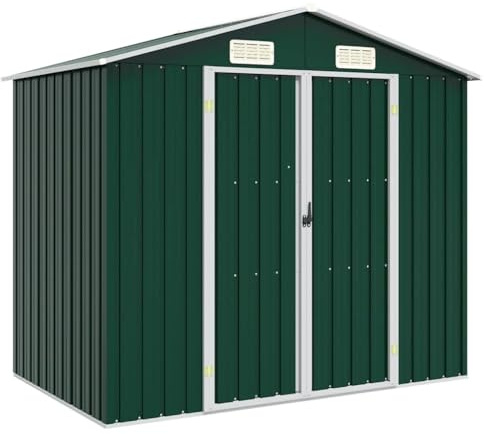 Abri de jardin en acier galvanisé - 205 x 129 x 183 cm - Vert - Avec double portes et ventilation de volet roulant - Pour outils de jardin et meubles - Abri de jardin durable avec toit incliné pour