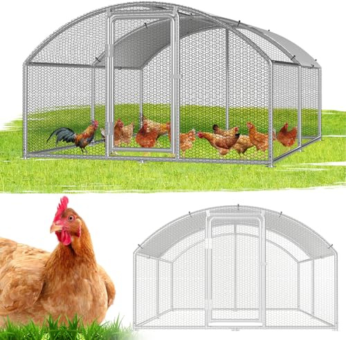 Hebitod Freilaufgehege Hühnerstall, 3x4x2m Metall Hühnerhaus Kleintierstall mit Sicherheitsschloss und Wasserdichtes Abdeckung, Kuppeldach Freigehege für Hühner,Vogelkäfig, Pflanzen
