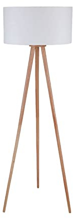 Lindby Stehlampe Dreibein Stoff weiß, Holz hell mit Fußschalter Tripod Textil Stehleuchte Wohnzimmer Wohnzimmerlampe 1x E27 max. 60W ohne Leuchtmittel