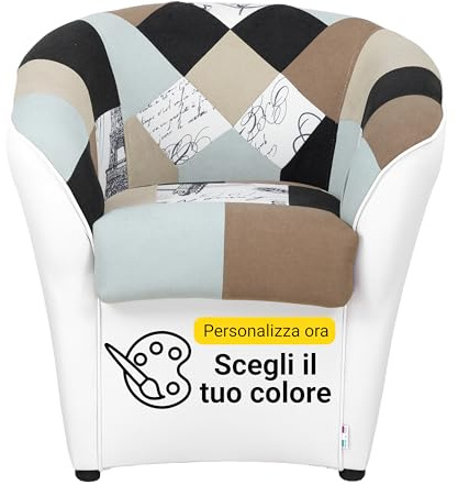 Totò Piccinni Poltrona POZZETTO Patchwork Imbottita Artigianale in Ecopelle Design Made in Italy (Elegant Personalizzato)