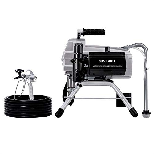 Werku WK501110, Équipement Électrique Airless, Qualité Professionnelle, Puissance 2200 W, Débit Air 3 LPM, Comprend Pistolet Peinture, Tuyau, Barre Extension et Réservoir Anti-Gouttement Extractible