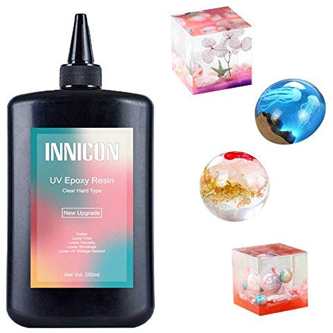 INNICON UV Resin Casting Glue Gel Set, 250ml Quick Curing Hard Type Transparent Natural, DIY Making Earring Making Supplies for Silicone Muolds Pendants Earrings Bracelets