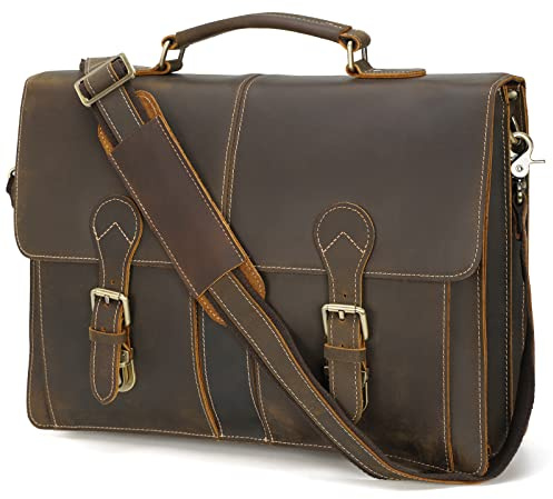 Polare Umhängetasche aus Vollnarbenleder, 40,6 cm (16 Zoll), Laptoptasche, Aktentasche für Herren