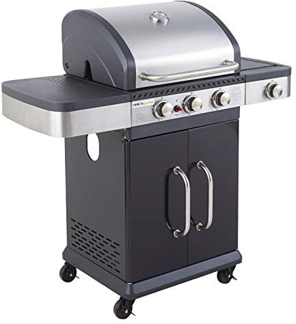 Happy Garden - Cook'in Garden Barbecue au gaz FIDGI 3, 3 brûleurs + réchaud 11.5KW. Barbecue au gaz avec thermomètre, Grille et plancha.