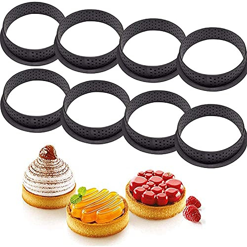 XiaoShenLu Moule à Gateau Perforé Cutter Forme Mousse Cercle Anneau, ercle tartelette, Moule perforé La Décoration de Gâteau, ronde 8pcs