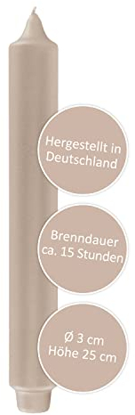 FINK Stabkerze Tafelkerze Tischkerze - Farbe: creme beige für festliche Tischdekoration Silvesterparty - lange Brenndauer ca 15 Stunden - H 25 cm D 3 cm