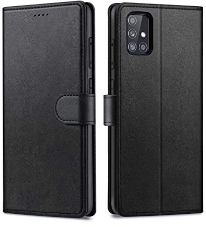 Focusor kompatibel mit Samsung Galaxy A51 Hülle, Handyhülle für Samsung A51 stoßfest, Hülle für Samsung A51 Leder Flip Case Ständer PU Brieftasche Schutzhülle für Samsung A51 Cover, Schwarz