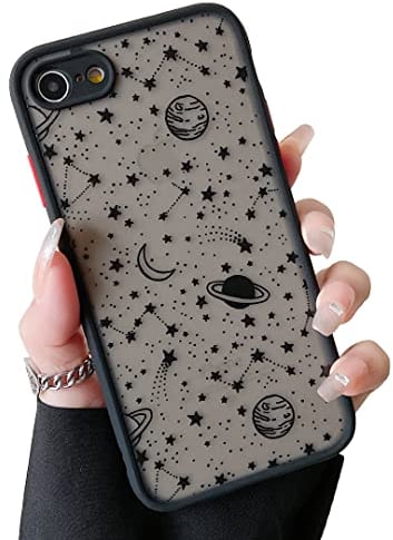 ZTOFERA Protective Case for iPhone SE 2022 5G iPhone 7/8/SE 2020 Case with Planet Stars Pattern Shockproof Anti-Scratch Hard PC Back Cover Frosted with Silicone Bumper Black Sky