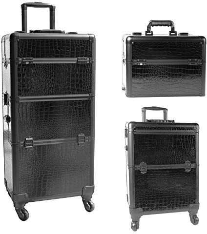 ANGNYA Valigia da trucco con ruote con 4 ruote, per il trucco e le unghie, colore: nero coccodrillo, nero, 1, nero, 1