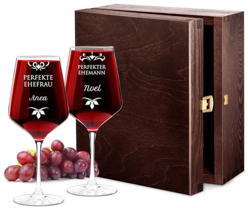 Maverton Rubin 2er Wein Gläser Set mit Gravur - 490 ml - Weingläser personalisiert - Rotweinglas Weißweinglas - Hochzeitsgeschenk - Hochzeitstag