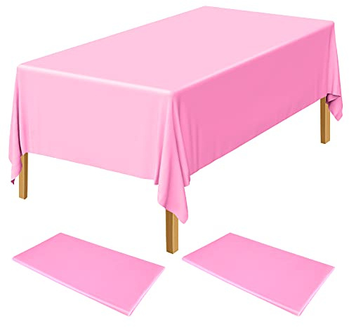 ELECLAND 2 Pink Plastic Table Covers 137 x 274 cm Baby Pink Rectangle Table Cover for Indoor/Outdoor Baby Shower, Wedding, Birthday Party Decorations