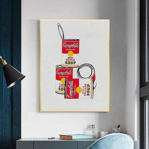 HWNU Andy Warhol Pinturas En Lienzo Cuatro latas de sopa de Campbell, carteles impresos, imagen artística de pared, sala de estar, decoración de la pared de la oficina en casa Sin marco